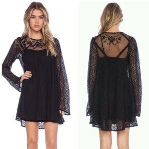 Free People dress sz XS Rodeo Bella black lace tunic gothic stevie nicks witchy